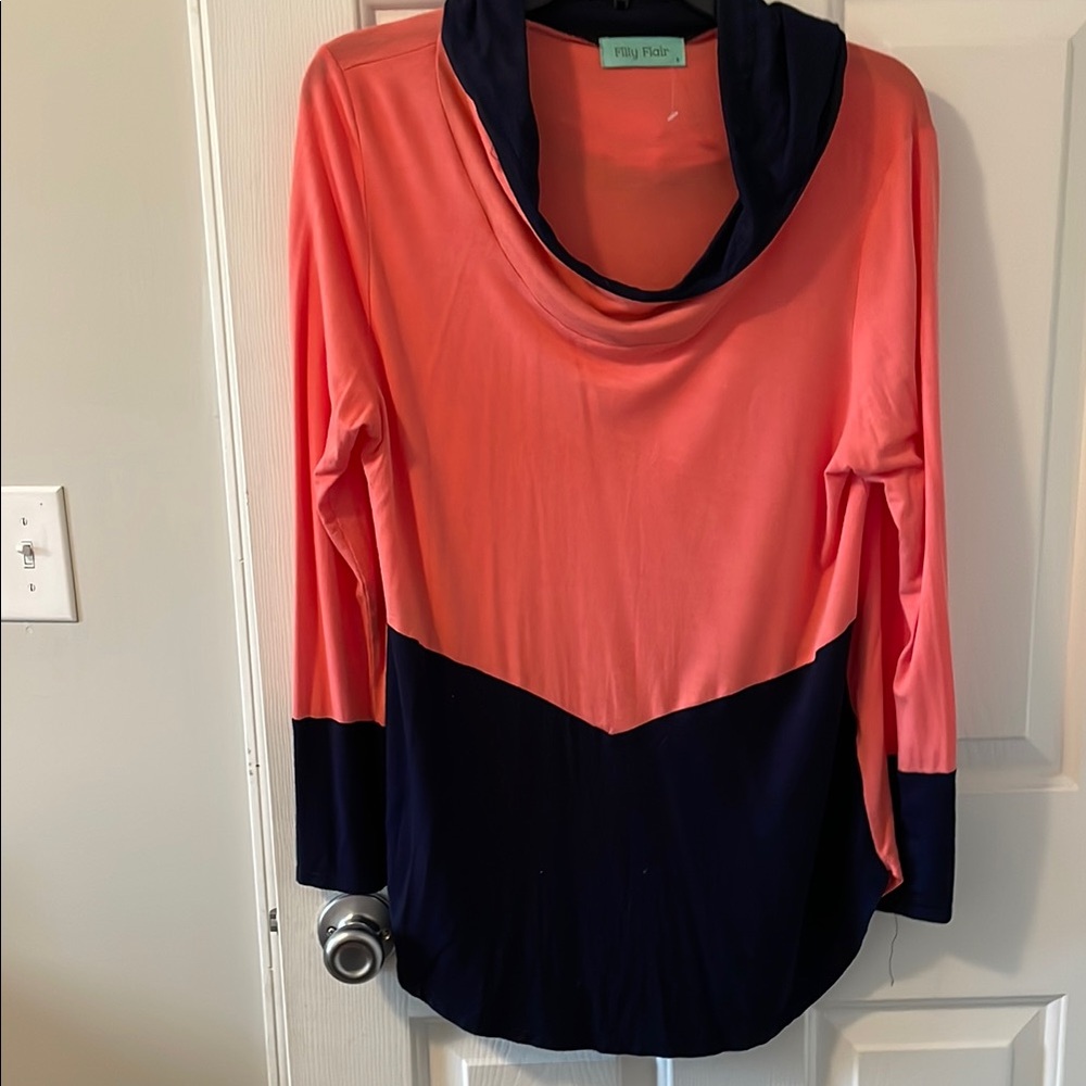 Pink and Navy Cowl Neck Top
